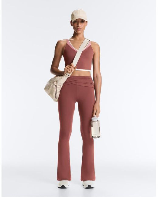 Oysho Red Draped Waist Comfortlux High Rise Flare Trousers