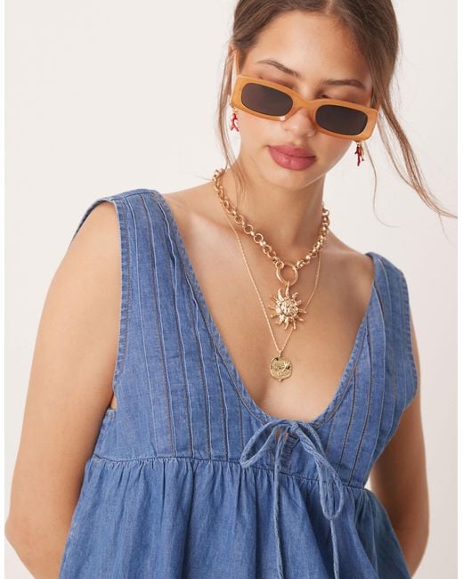 Miss Selfridge Blue Denim Romper With Pintuck Detail