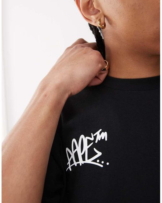 Camiseta Negra De Corte Cuadrado Con Estampado Posicional De Monopatín Y Logo De Aape By A Bathing Ape de hombre de color Black