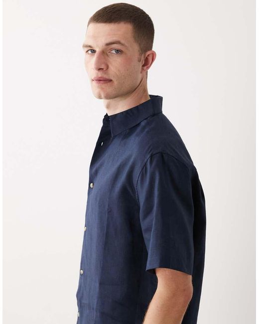 ASOS Blue 100% Linen Relaxed Shirt for men