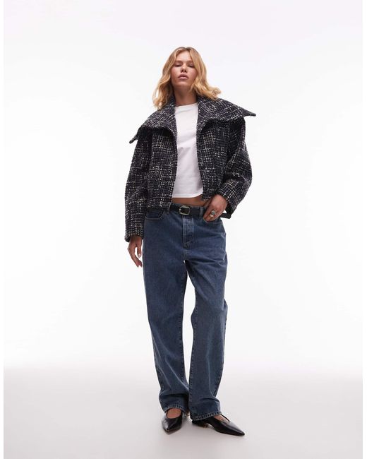& Other Stories Blue Jacquard Jacket With Statement Collar