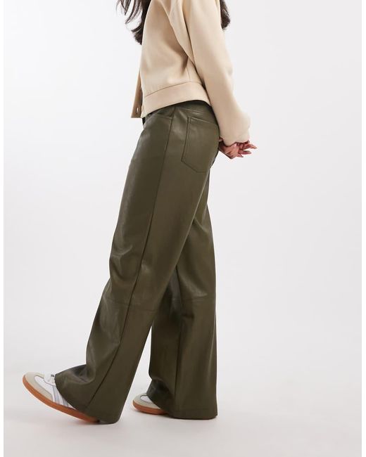 ASOS Natural Low Rise Mansy Faux Leather Trousers