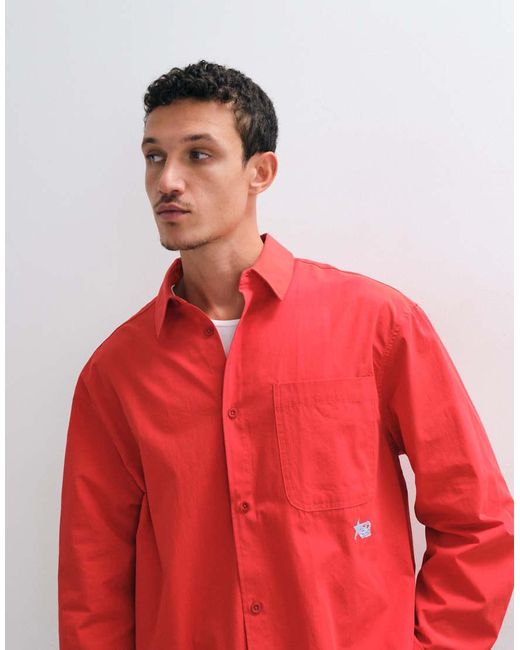 ASOS Red Oversized Poplin Shirt With Chest Embroidery for men