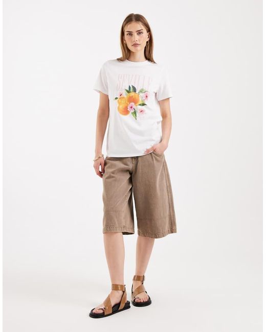 New Look White Printed Girlfriend Tee