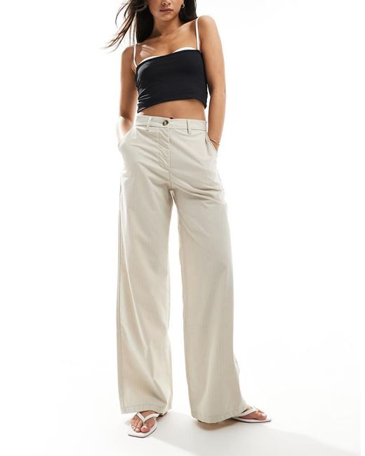 Don't Think Twice Natural Dtt High Waisted Pinstripe Trousers