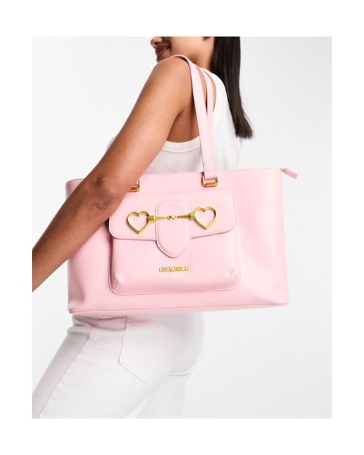 Love Moschino Pink Heart Bar Tote Bag
