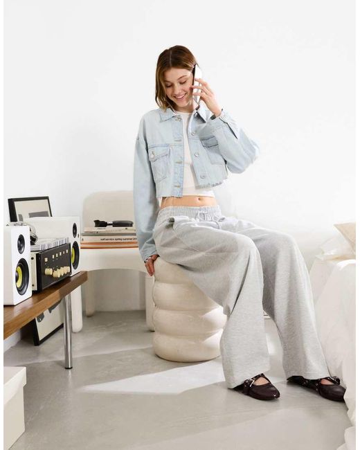 Bershka White Cropped Denim Jacket