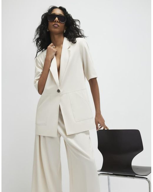 River Island White Short Sleeve Pocket Blazer