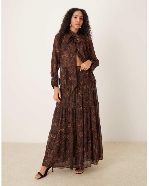 Mango Brown Tiered Maxi Skirt Co-Ord