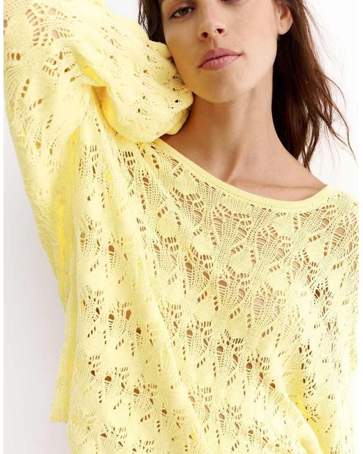 Pull&Bear Yellow Fluid Cutwork Knit Jumper