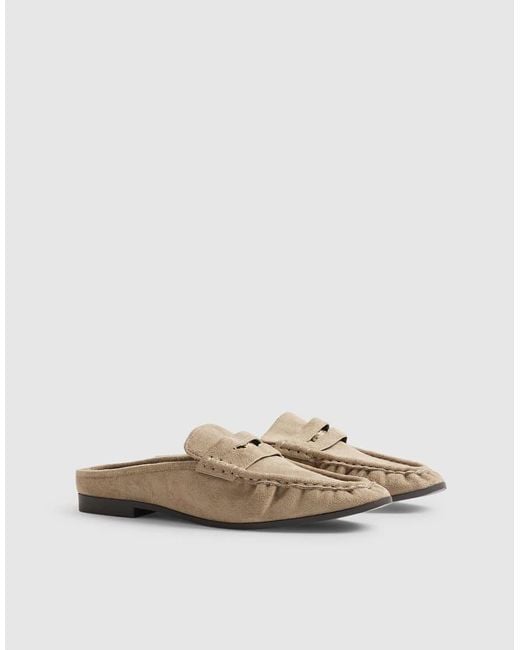 River Island White Faux Suede Backless Mule Loafers