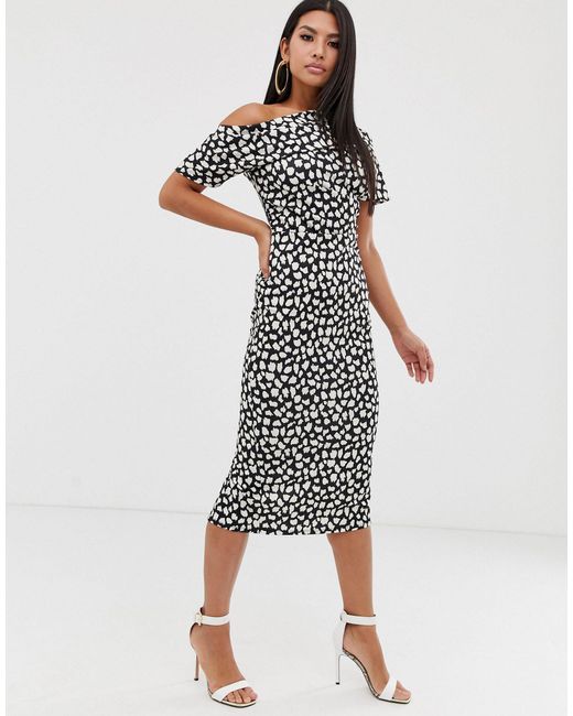 pleated shoulder pencil dress