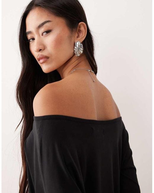Motel Black Shelisa Slouchy Off Shoulder Mini Dress