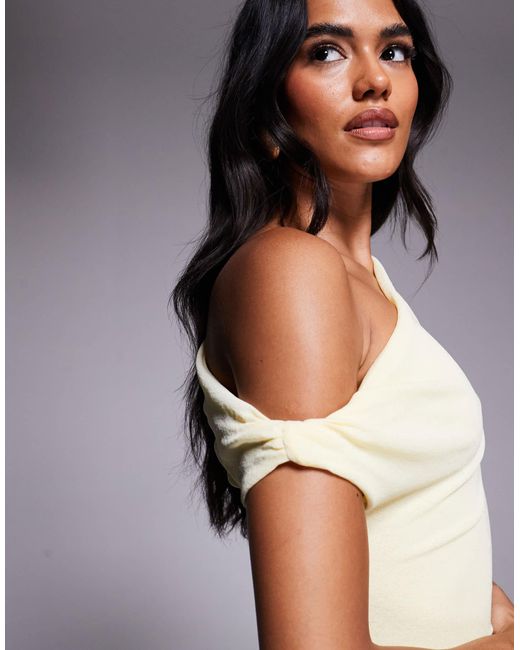 Kaiia Multicolor Exclusive Textured Mesh Drape Off Shoulder Rara Hem Mini Dress