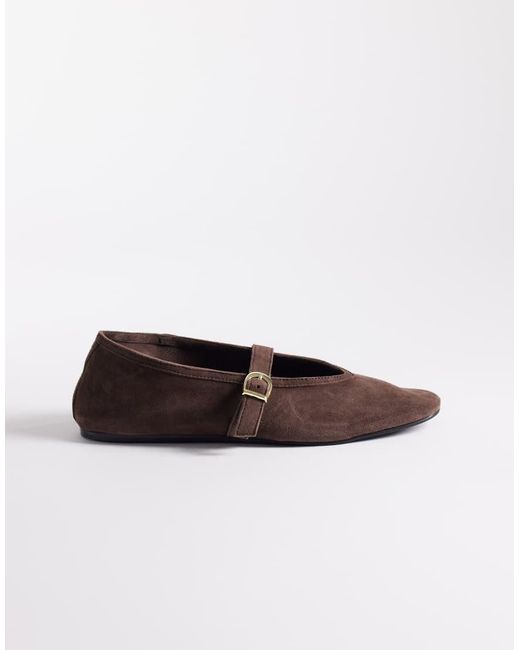 ASOS Brown Lively Premium Suede Mary Jane Ballets