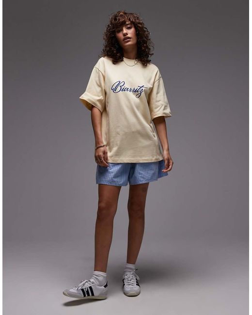 TOPSHOP Brown Jersey Biarritz Graphic Oversized T Shirt