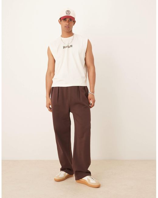 ASOS Natural Oversized Tank With Back Palm Tree Print for men
