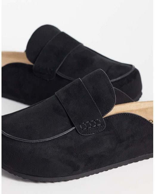 SEQWL Wide Fit Black Soda Slip On Loafer Style Mules