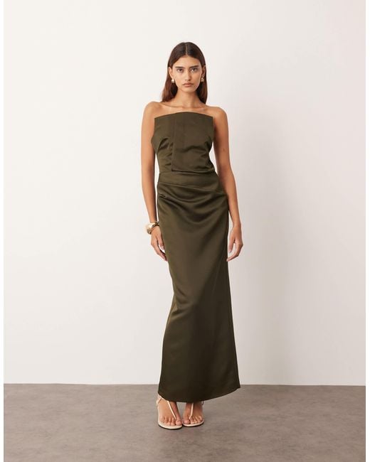 ARRANGE Natural Structured Satin Bandeau Maxi Dress