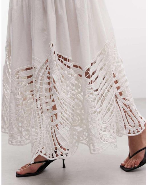AllSaints White Femi Leaf Cut Out Midi Skirt