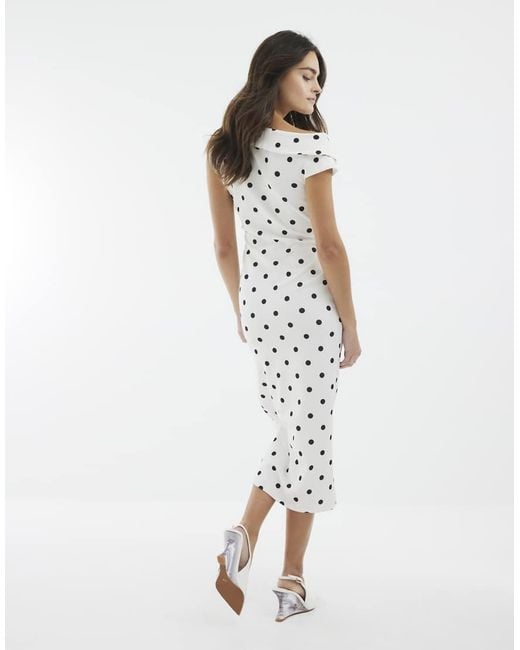 River Island White Asymmetric Polka Dot Wrap Midi Dress