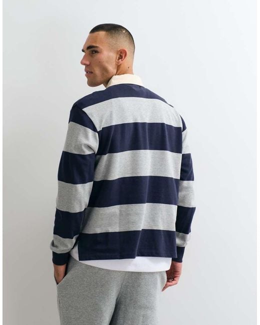 Parlez Blue Ruck Stripe Rugby Polo Shirt for men