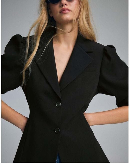 Stradivarius Blue Voluminous Sleeve Blazer