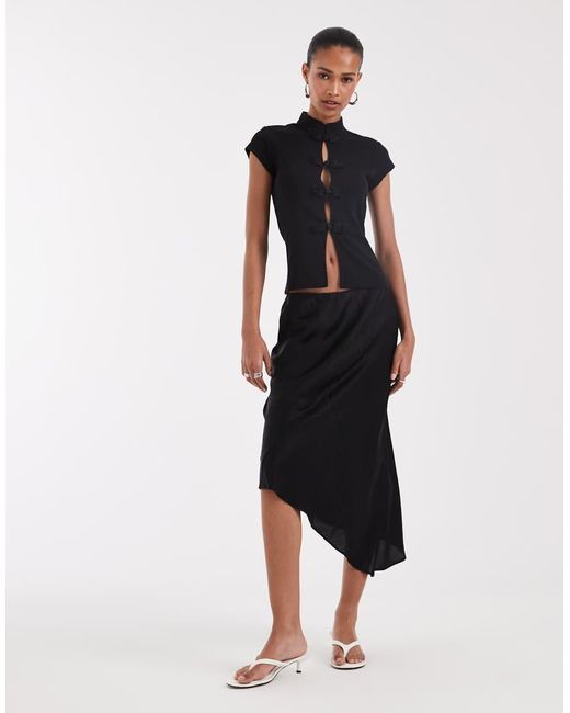JJXX Black Mandarin-collar Top With Pankou Clasps