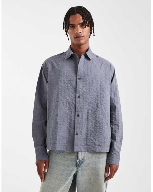 ASOS Blue Boxy Oversized Textured Shirt for men