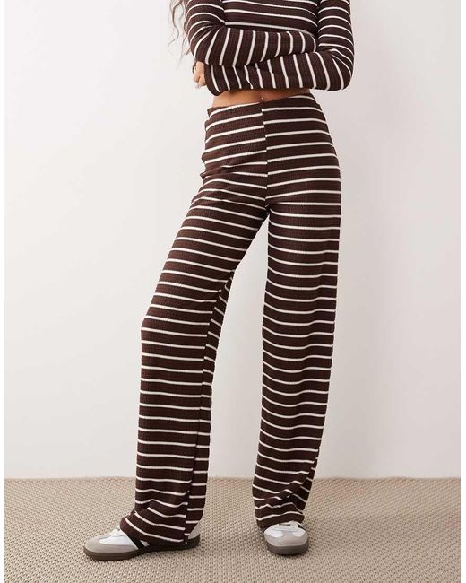 ASOS Gestreepte Geribbelde Broek Met Wijde Pijpen in het Brown