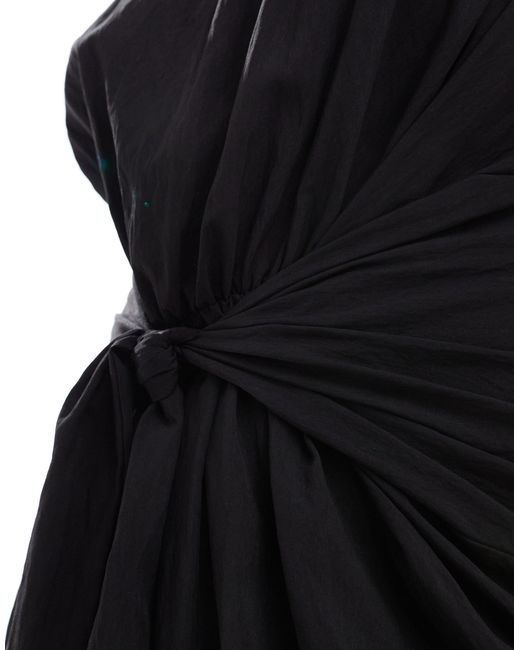 ASOS Black Asos Design Curve Scoop Neck Tie Front Midi Dress