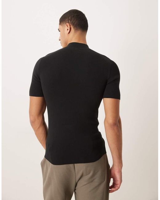 ASOS Black Muscle Fit Knitted Rib Turtle Neck T-shirt for men