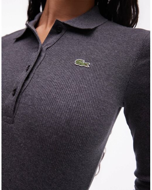 Lacoste Blue – geripptes, langärmliges polohemd