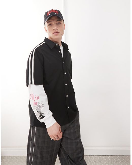Collusion Black Stripe Shoulder Sl Shirt for men