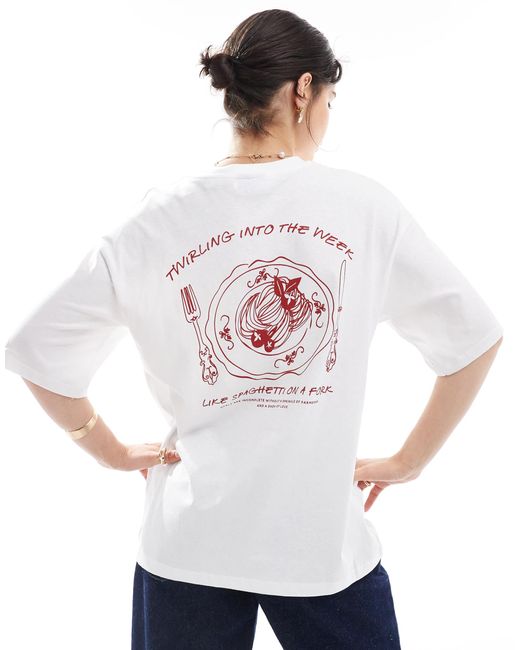 T-shirt oversize avec imprimé graphique spaghetti au dos JJXX en coloris White