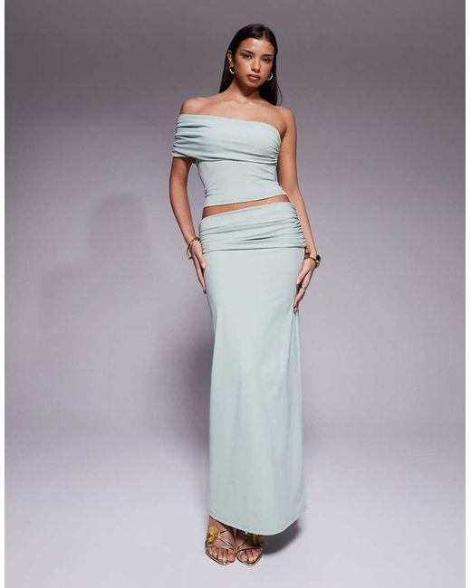 The Frolic Gray Exclusive Slinky Fold Over Asymmetric Off Shoulder Top
