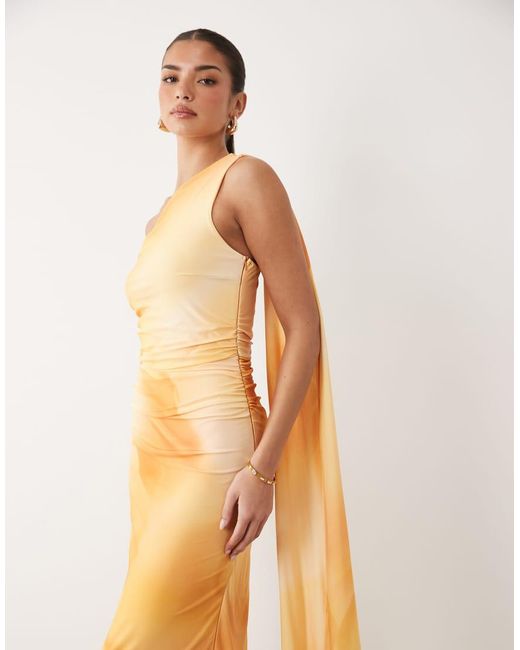 TFNC London Natural Slinky One Shoulder Scarf Detail Neck Maxi Dress