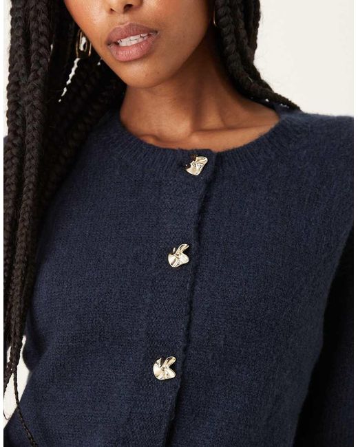 Brave Soul Blue Crew Neck Cardigan With Contrast Buttons
