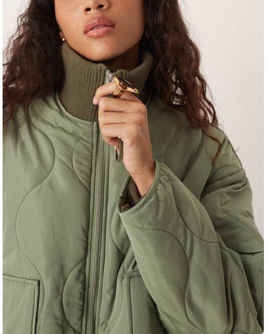 JJXX Green Serena High Neck Quilted Jacket