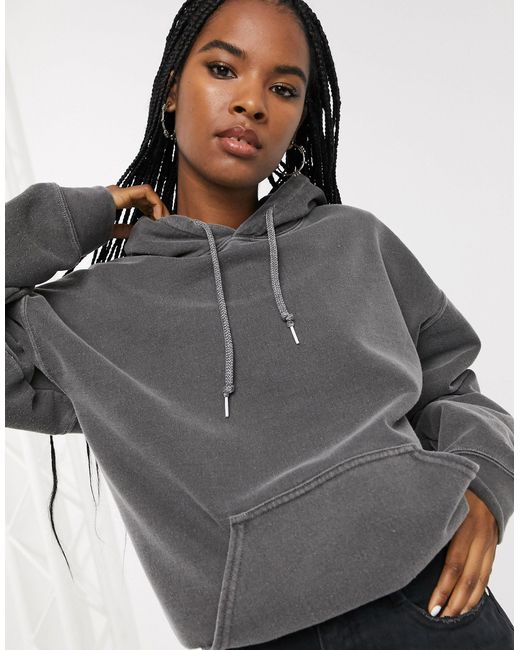 Reclaimed vintage Inspired Overdye Charcoal Hoodie grey in Grey Lyst UK