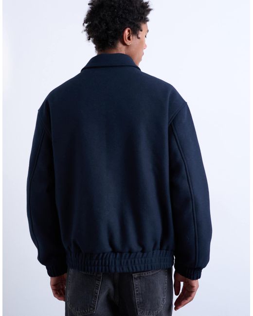 Topman Blue Fireman Clasp Wool Blend Jacket for men