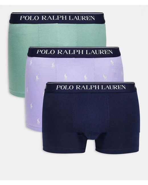 Polo Ralph Lauren Blue 3 Pack Logo Waistband Trunks for men
