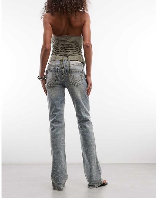 True Religion Blue Crystal Becca Mid Rise Big T Bootcut Jeans