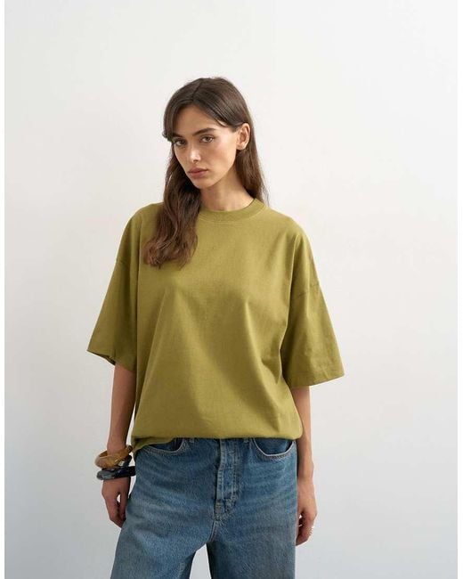 TOPSHOP Green Oversized Drop Shoulder Tee