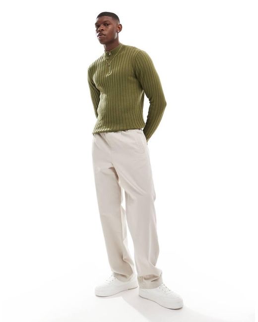 ASOS Green Essential Muscle Fit Knitted Rib 1/2 Zip Jumper for men