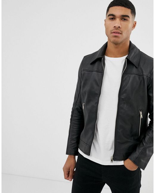 Bolongaro Trevor Black Slim Fit Leather Jacket for men