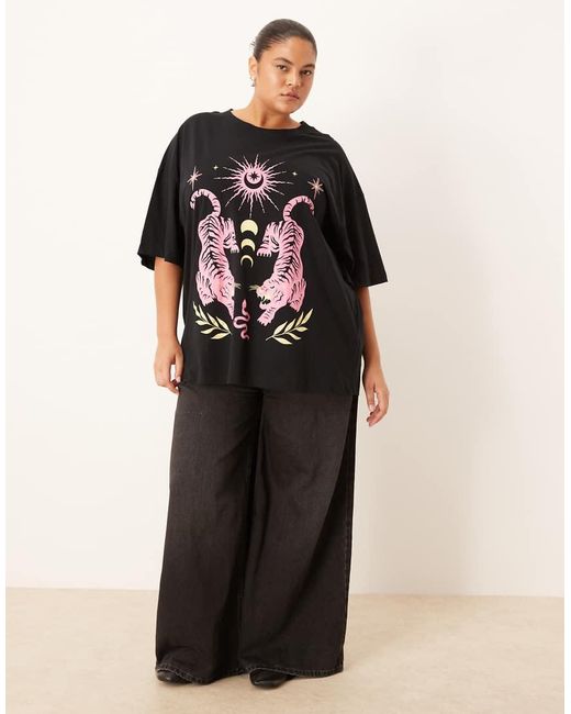 Camiseta Negra Extragrande Con Estampado Gráfico De Tigre Celestial De Asos Design Curve ASOS de color Black