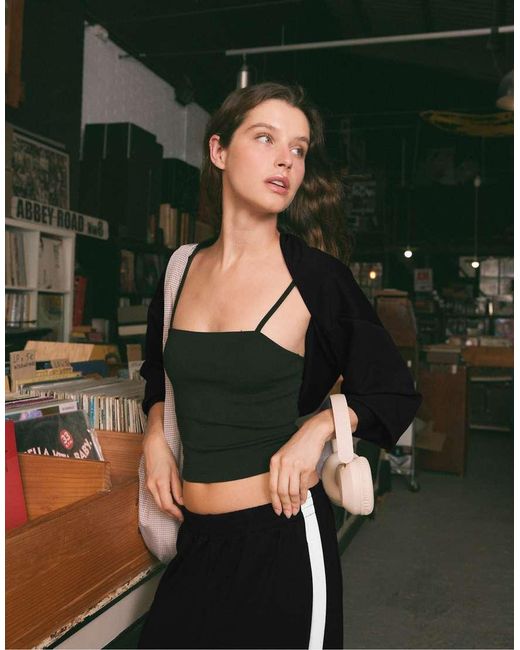 Stradivarius Black Cropped Top And Bolero Set