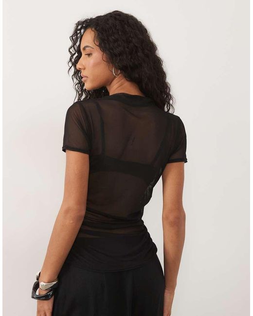 Missy Empire Black Sheer Mesh Slash Neck Baby Tee