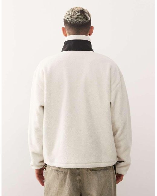 Weekday Natural Half Zip Borg Fleece Sweatshirt for men